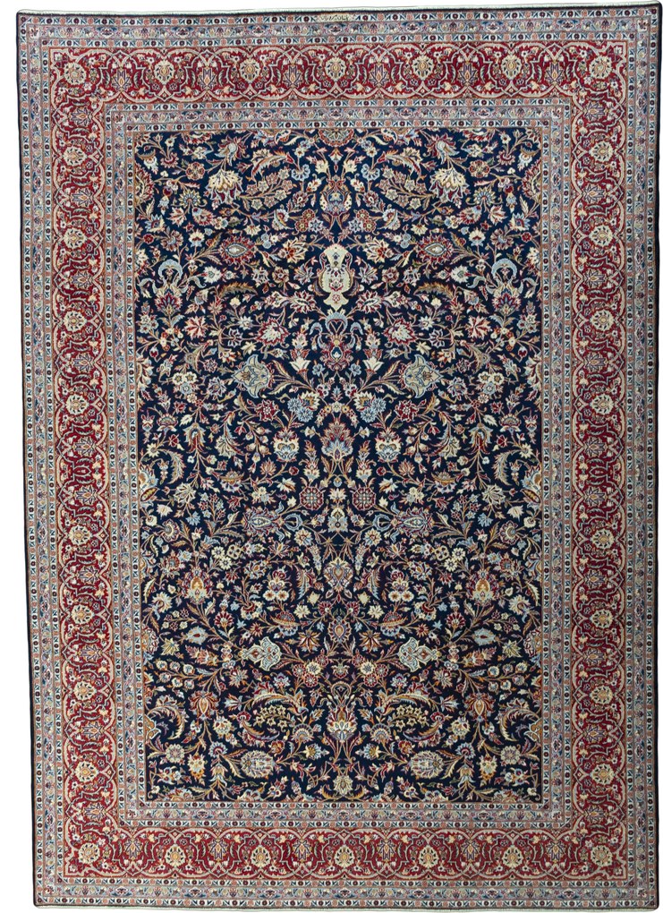 Kashan Tappeto 270x380 Blu (Iran) Annodato A Mano