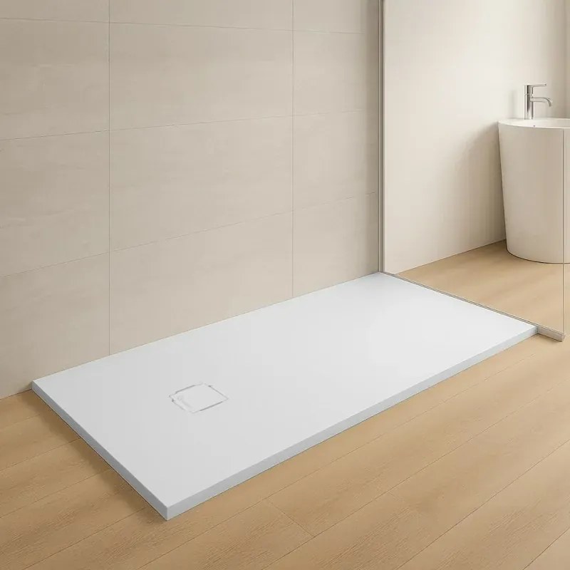 Piatto doccia 100x120 in marmoresina bianco con griglia in acciaio inox Harmony