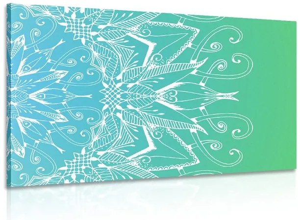Quadro su tela – Mandala bianco su sfondo verde acqua