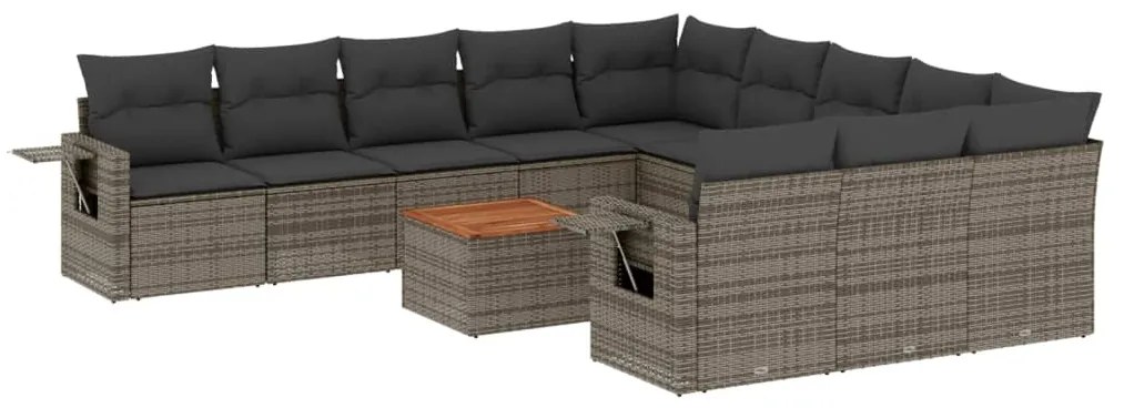 Set divani da giardino 12 pz con cuscini grigio in polyrattan