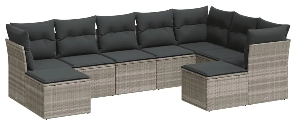 Set divano da giardino 9pz con cuscini grigio chiaro polyrattan