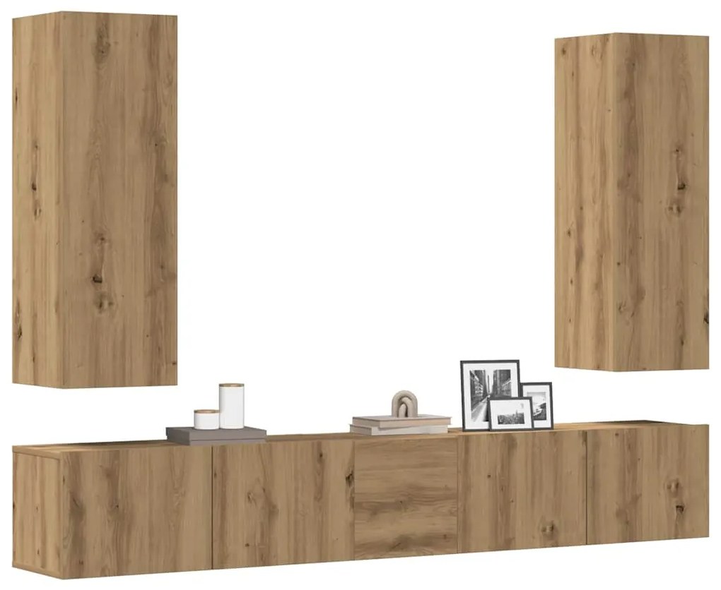 Set Mobile Tv 5 Pz Montato A Parete Rovere İn Legno Multistrato /