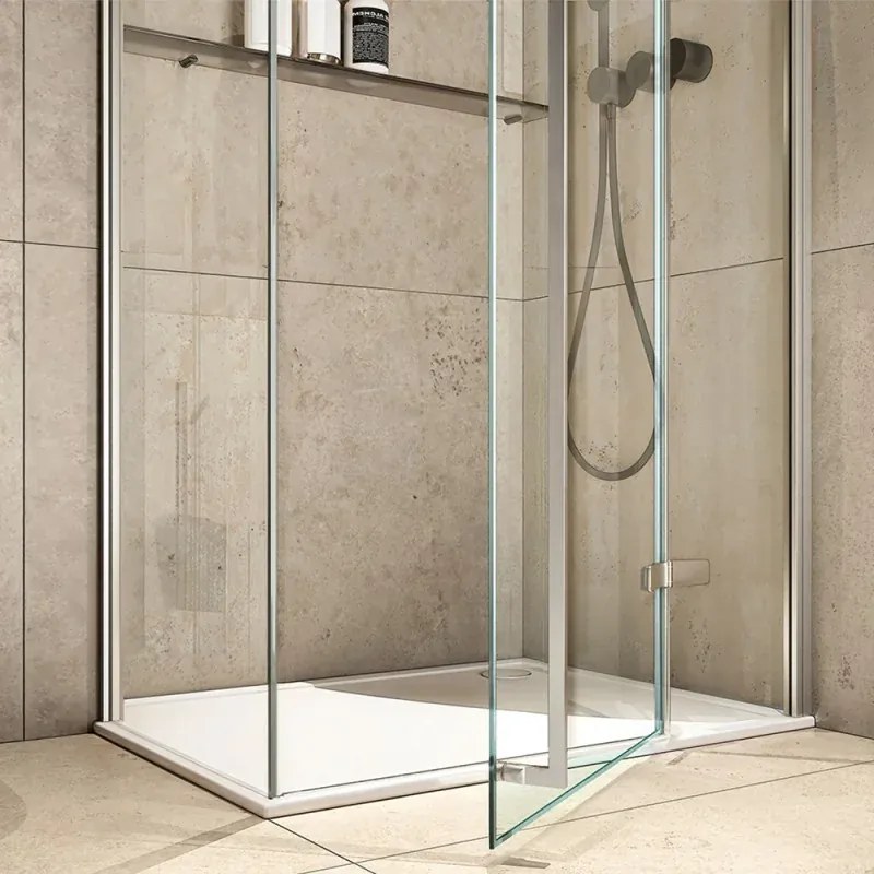 Box doccia angolare 80x100 con porta battente cristallo trasparente e profili cromati Nylo