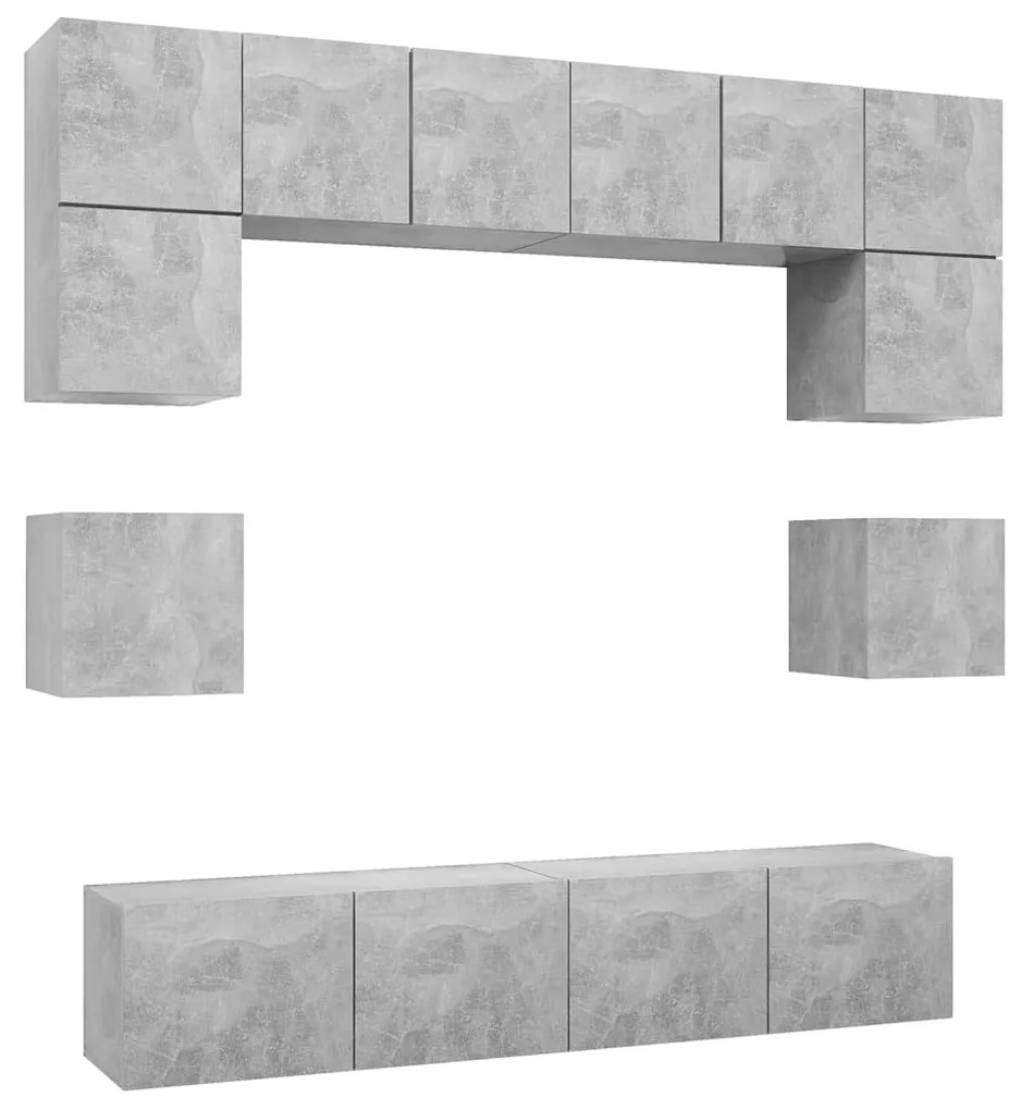 Set porta tv 8 pz grigio cemento in truciolato