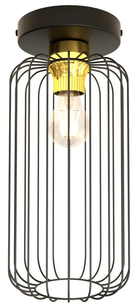 Plafonriera Minimal Industrial Vulcano 1 Luce Nera E Oro