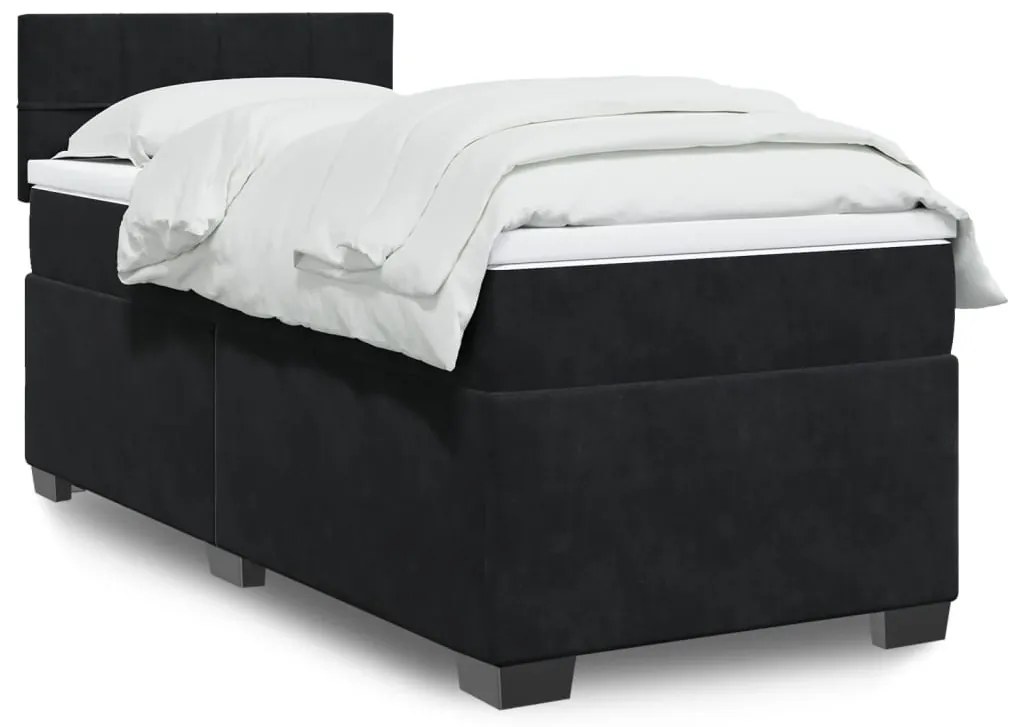 Letto A Molle Con Materasso Nero Singolo İn Velluto /