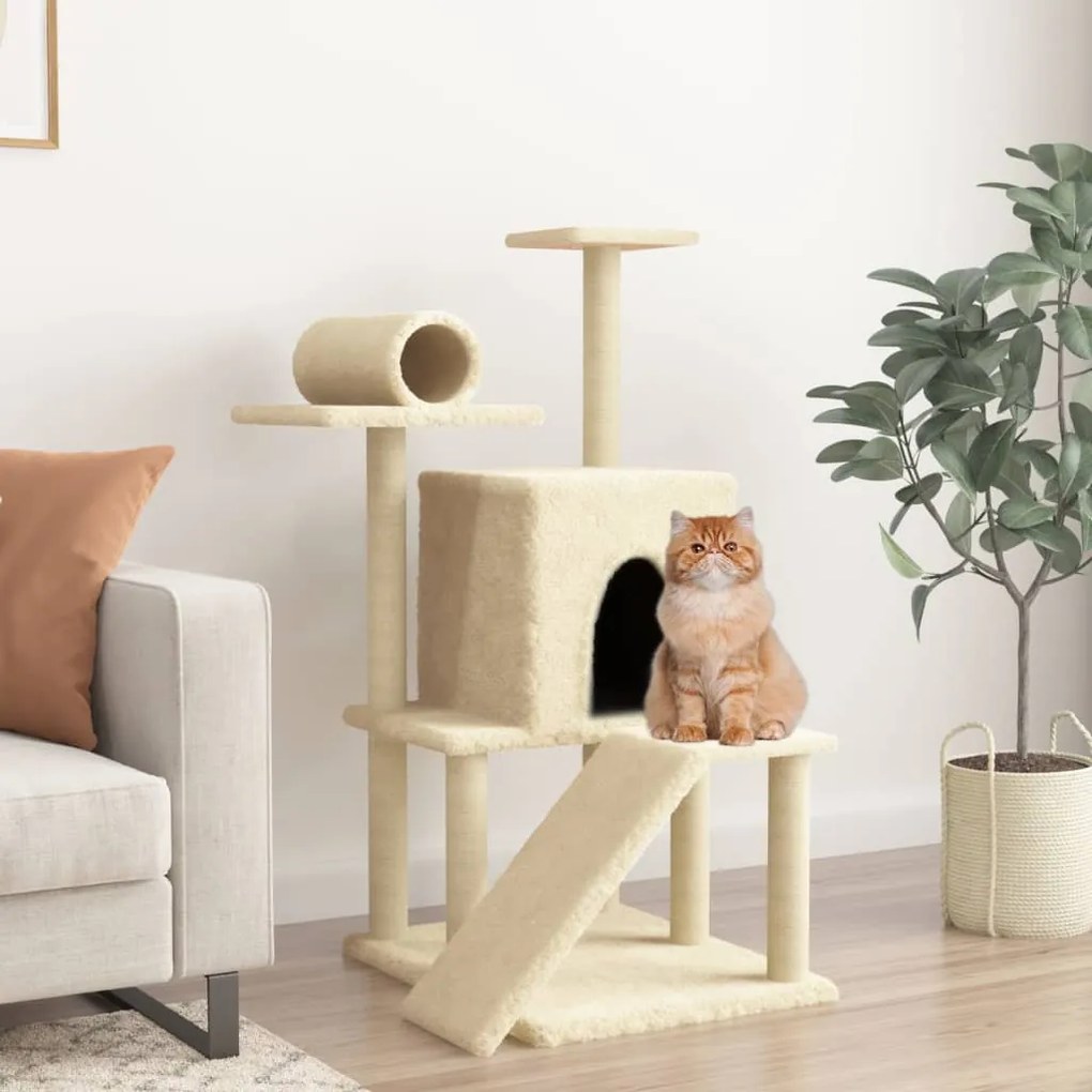 Albero per gatti con tiragraffi in sisal crema 110,5 cm
