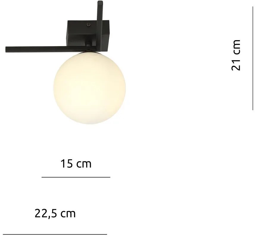 Plafoniera Moderna 1 Luce Imago 1130/1G In Acciaio Nero Vetro Opale