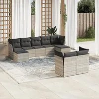 Set Divano da Giardino 9pz con Cuscini Grigio Chiaro Polyrattan 3250151