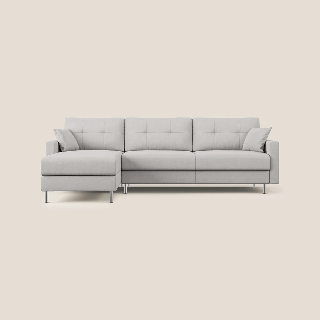 Megan divano letto angolare in microfibra smacchiabile T11 grigio chiaro 271 cm destro (mat. 140x197)