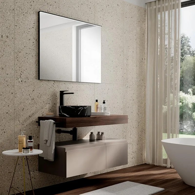 Mobile da bagno sospeso sotto lavabo Step sinistro L 100.3 x H 30 x P 46 cm tortora taupe, 2 cassetti