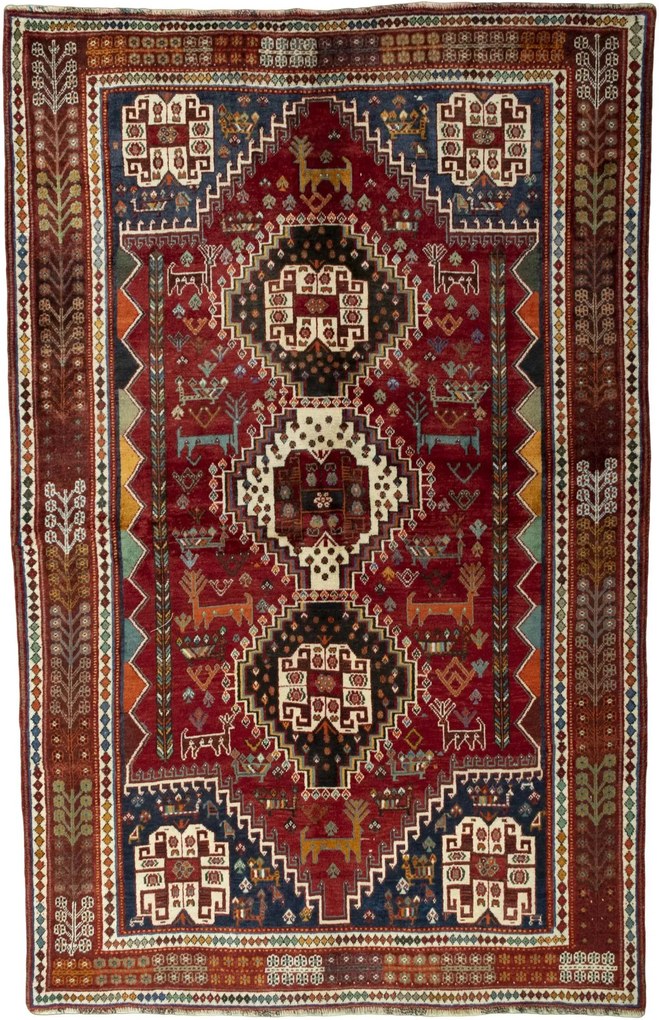 Shiraz Tappeto 270x170 Rosso (Iran) Annodato A Mano