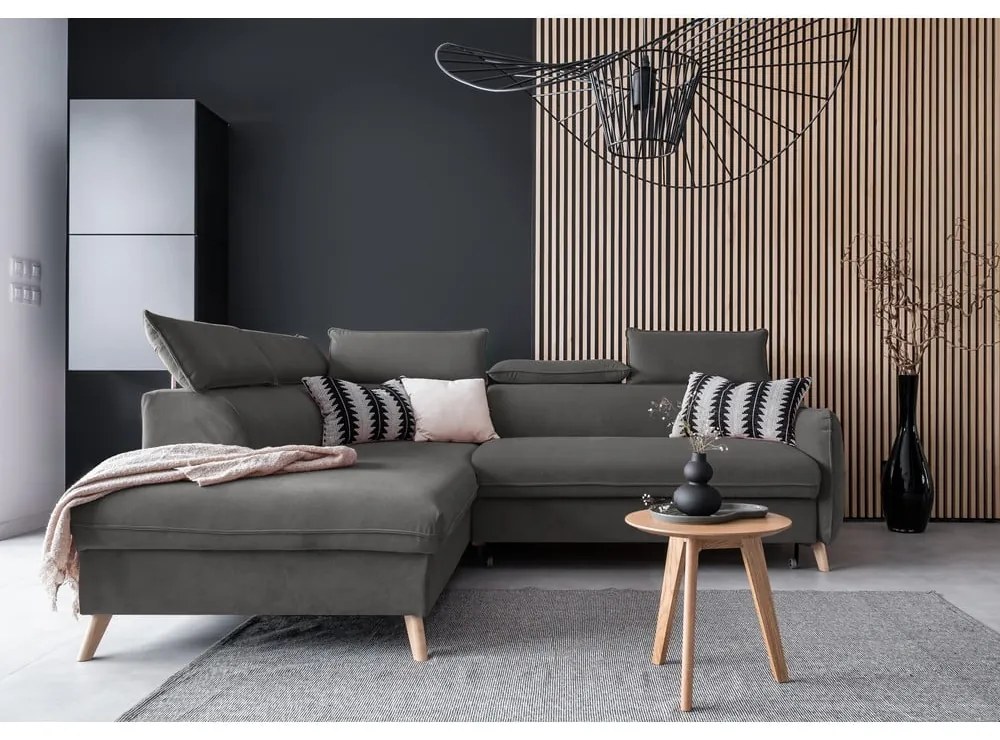 Divano letto angolare in velluto grigio scuro (angolo sinistro) Sweet Harmony - Miuform