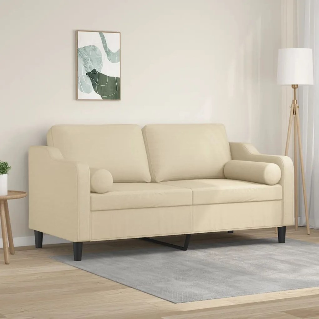 Divano A 2 Posti Con Cuscini Crema 140 Cm İn Tessuto /