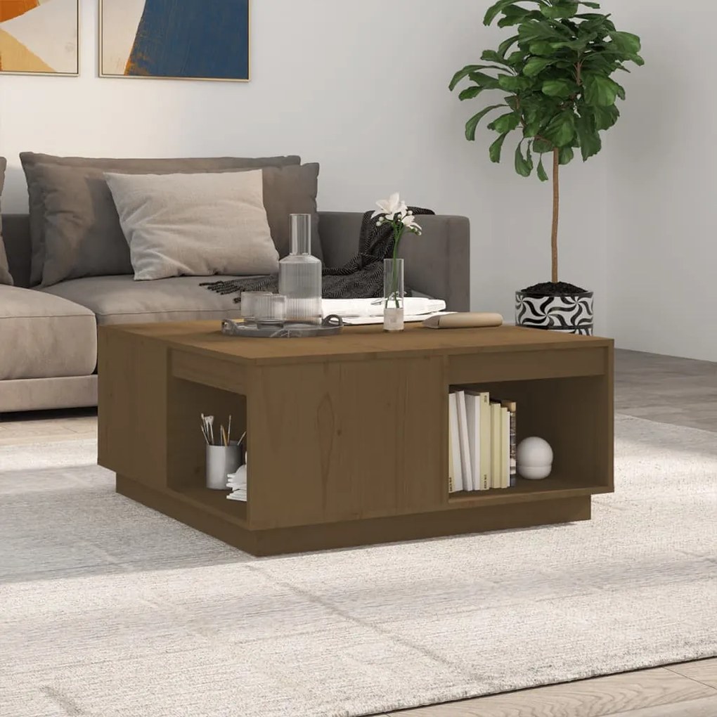 Tavolino Da Salotto Ambra 80x81x36,5 Cm Legno Massello Di Pino /