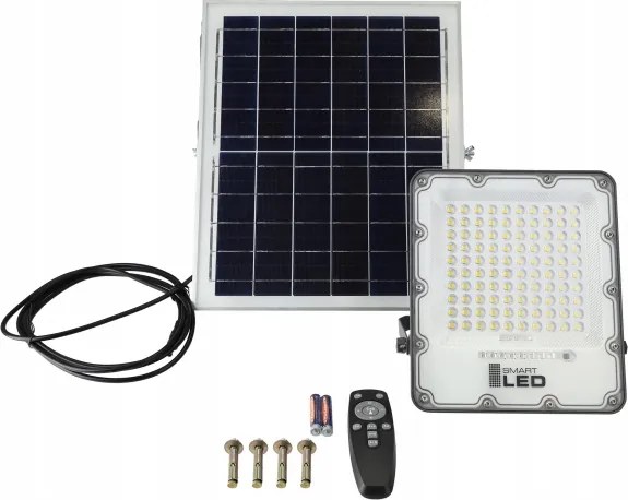 Proiettore solare dimmerabile a LED/100W/3,2V 5000K 10500 mAh IP65 nero + telecomando