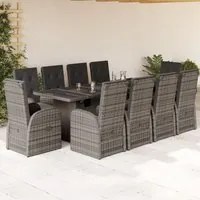 Set da Pranzo da Giardino 11pz con Cuscini in Polyrattan Grigio 3277604