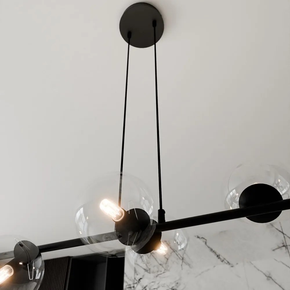 Lampadario a Sospensione in Acciaio e Vetro ROSSI 6 Nero 6xE14 Colore delle Sfere Trasparente