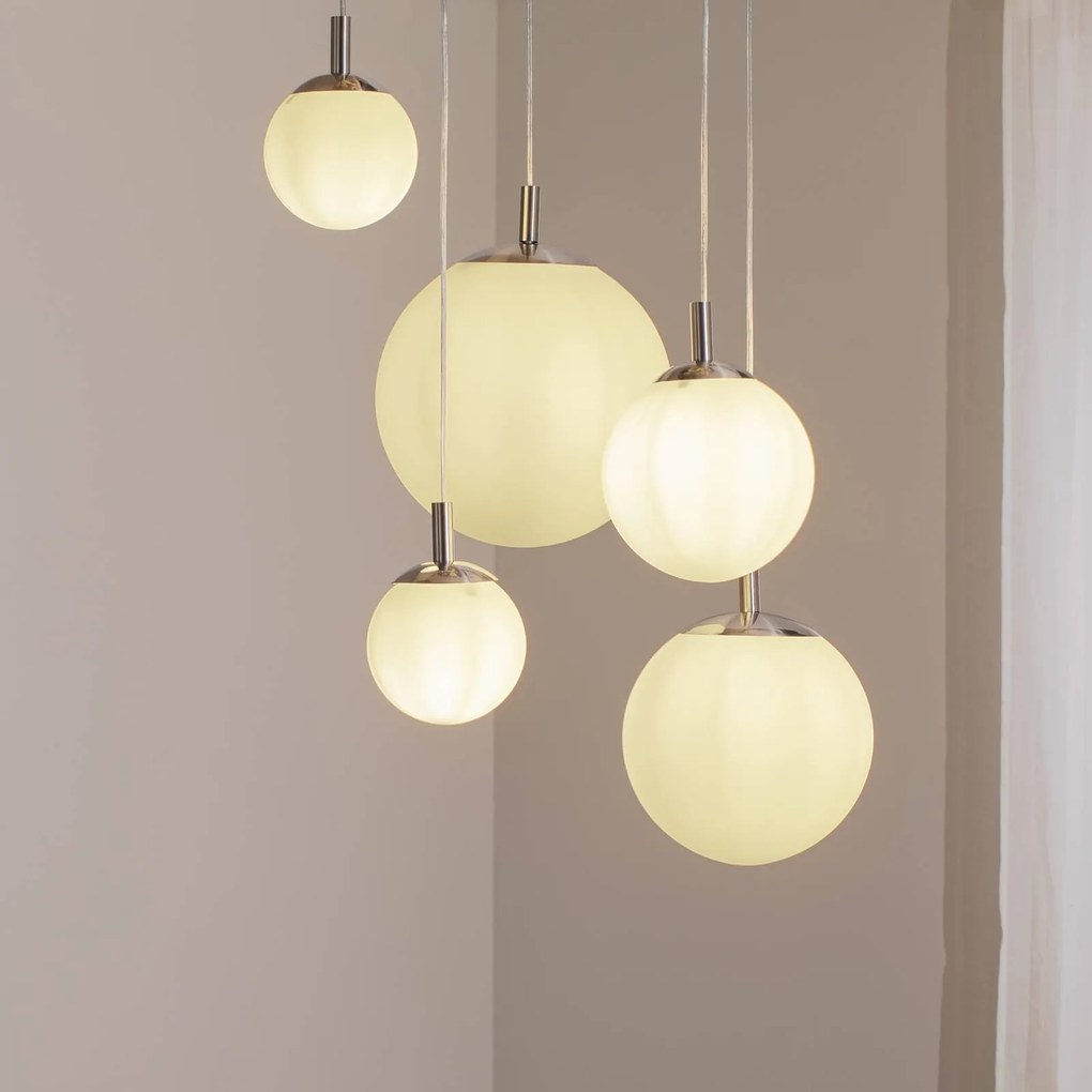 Argon Lampada a sospensione Maroni, cromo/bianco, vetro, a 5 luci