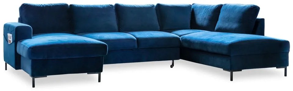 Divano letto a U in velluto blu navy, angolo destro Lofty Lilly - Miuform