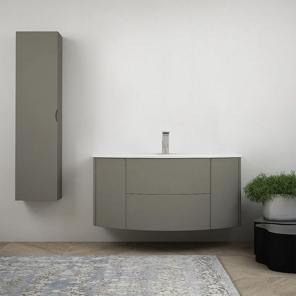 Mobile da bagno sospeso 120 cm Nairobi Grigio talpa opaco con colonna da 140 cm