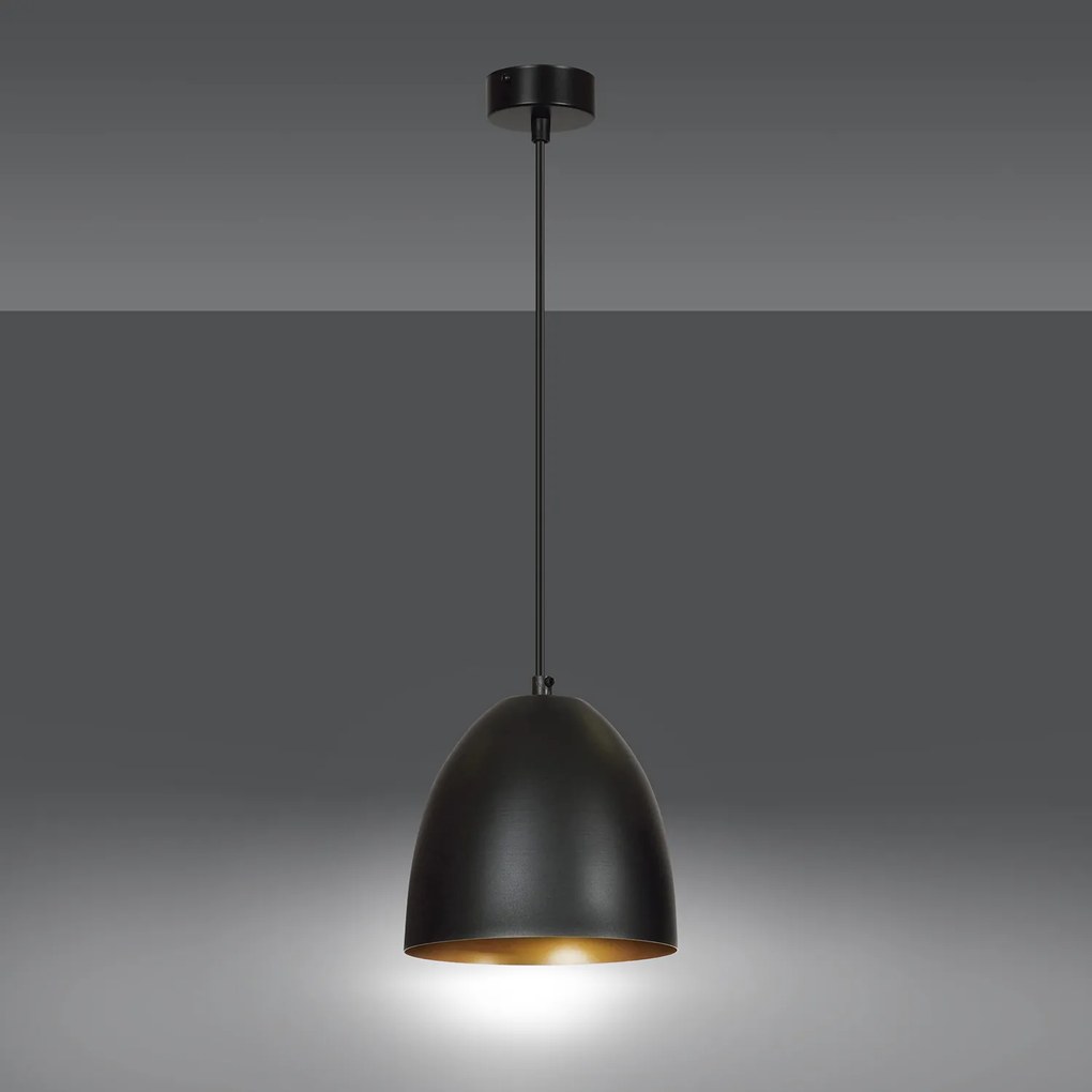 Sospensione 1 Luce Reartù In Acciaio Nero A Cupola Nero E Oro
