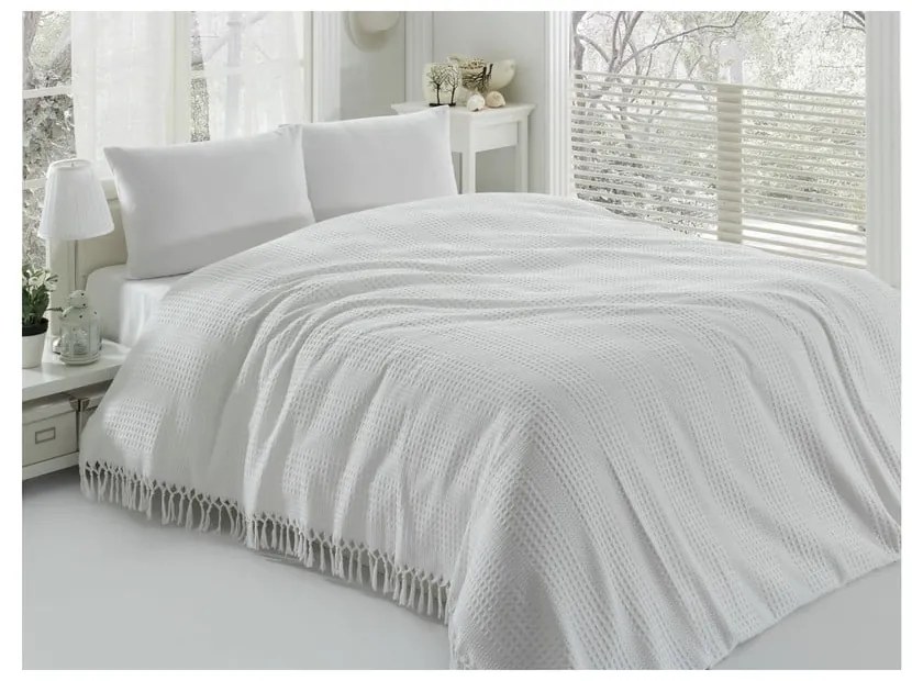 Copriletto matrimoniale leggero in cotone bianco Pique, 220 x 240 cm - Mijolnir