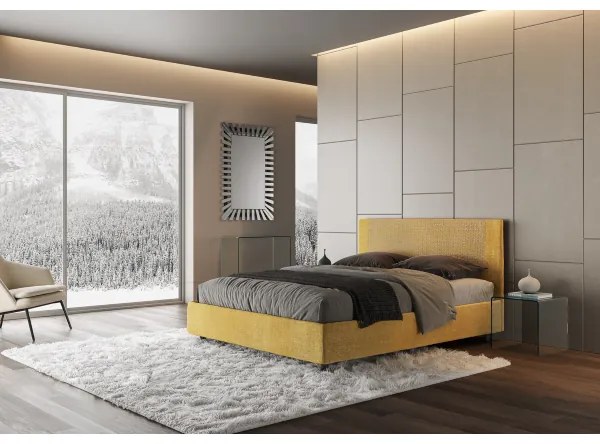 Letto matrimoniale contenitore imbottito 160x190 tessuto Labirinto 6 giallo Rosal