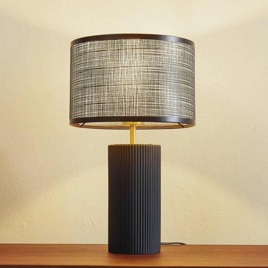 Lampada da tavolo Sorscha Lindby, Nero, Soggiorno / Sala da pranzo, Vetro, Moderno, Lampada da tavolo