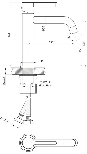 Sapho - Rubinetto del lavandino ICONIC 18,7 cm opaco nero
