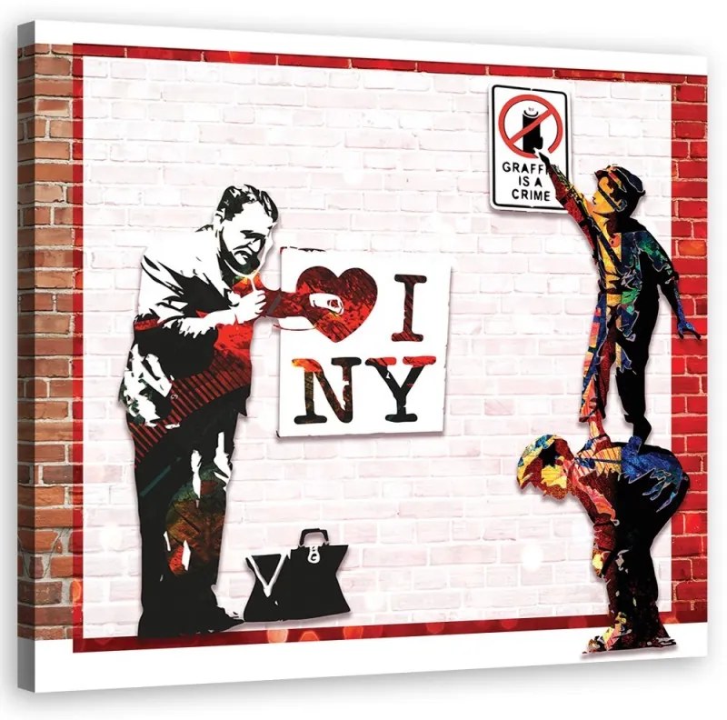 Quadro su tela, Banksy and Love New York  Dimensioni 30x30