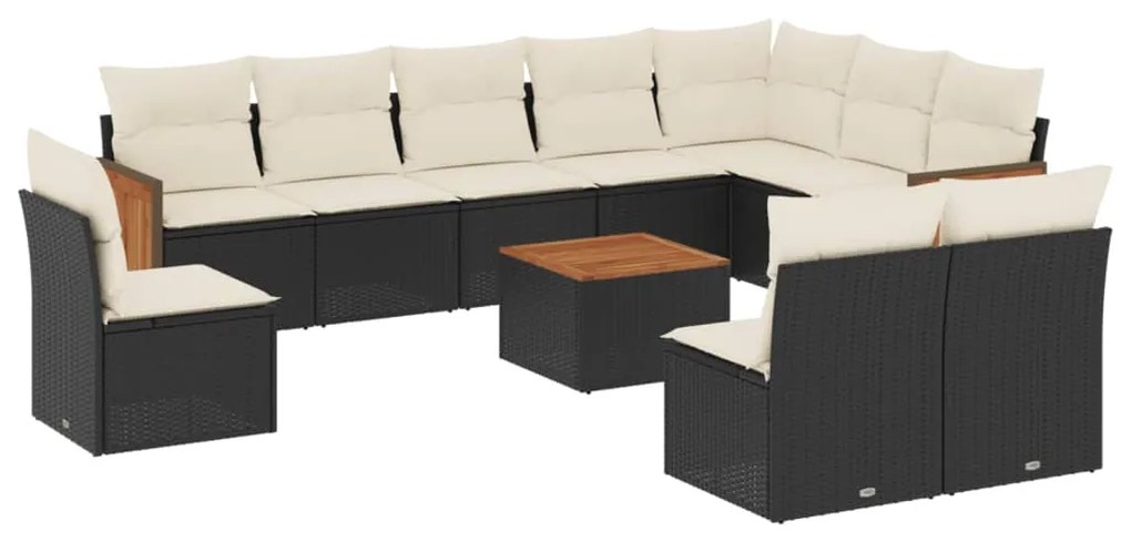 Set Divani da Giardino 11 pz con Cuscini in Polyrattan Nero