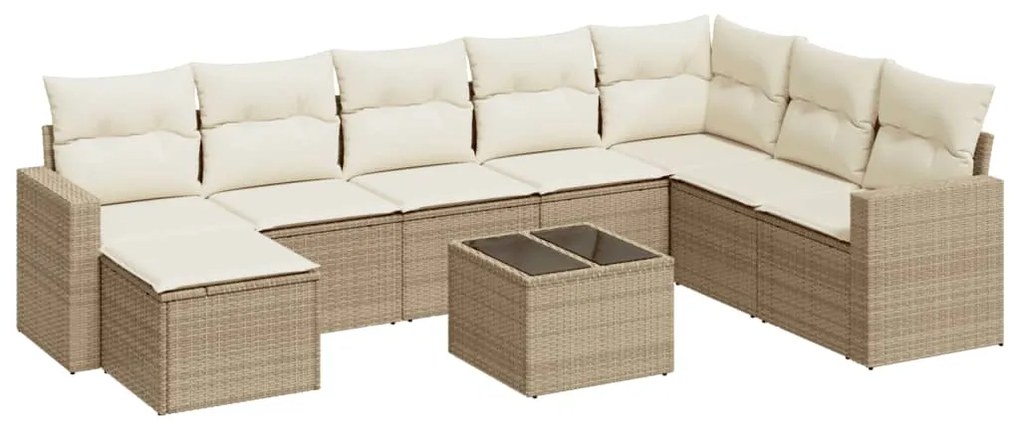 Set divano da giardino 9 pz con cuscini beige in polyrattan