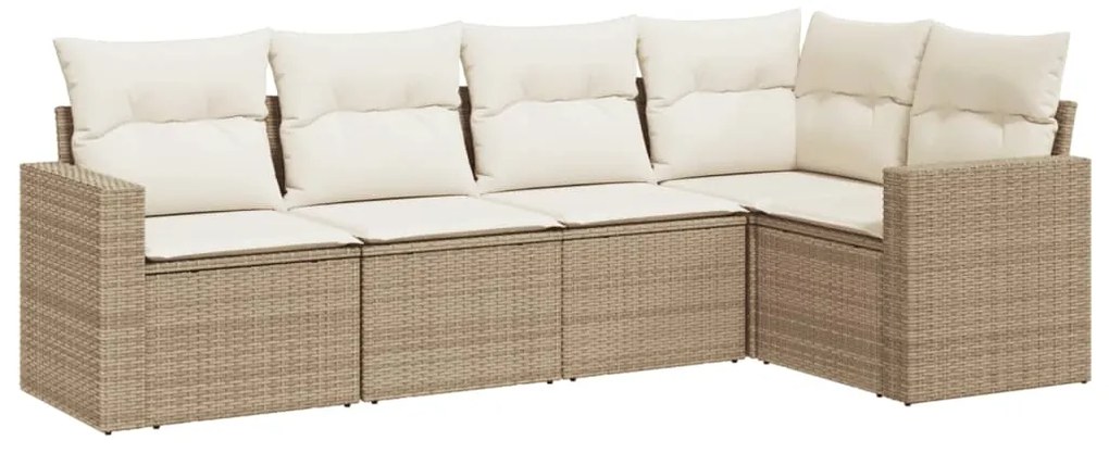 Set divano da giardino 5 pz con cuscini beige in polyrattan