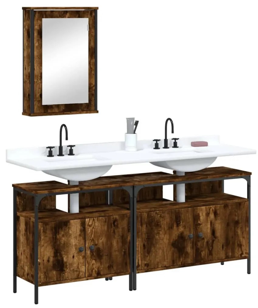 Set mobili da bagno 3 pz rovere fumo in legno multistrato