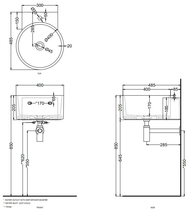 Cielo Sella Lavabo 40x48 Monoforo sospeso Senza Troppopieno In Ceramica talco