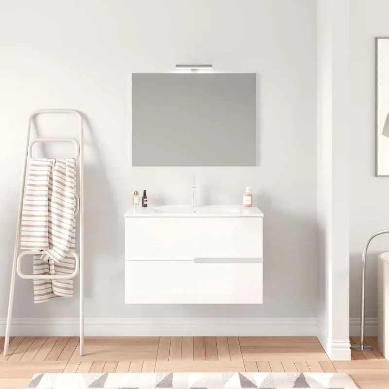 Mobile bagno con lavabo e illuminazione L 80 x H 51 x P 46 cm bianco in mdf 2 cassetti per vasca centrale Eva