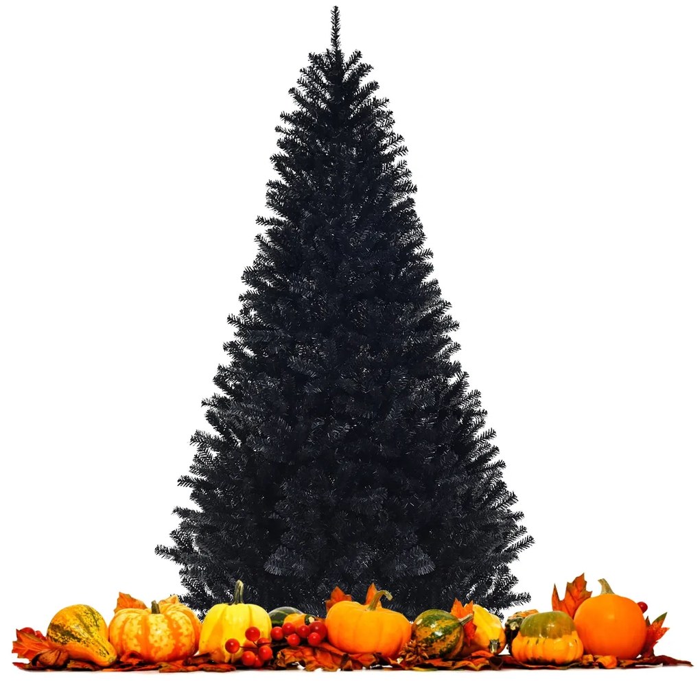 Costway Albero di Natale 225 cm, 1258 rami, Abete artificiale non illuminato con base solida di metallo, Nero