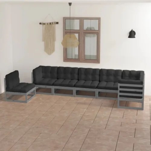 Set Divani da Giardino 7 pz con Cuscini Legno Massello di Pino