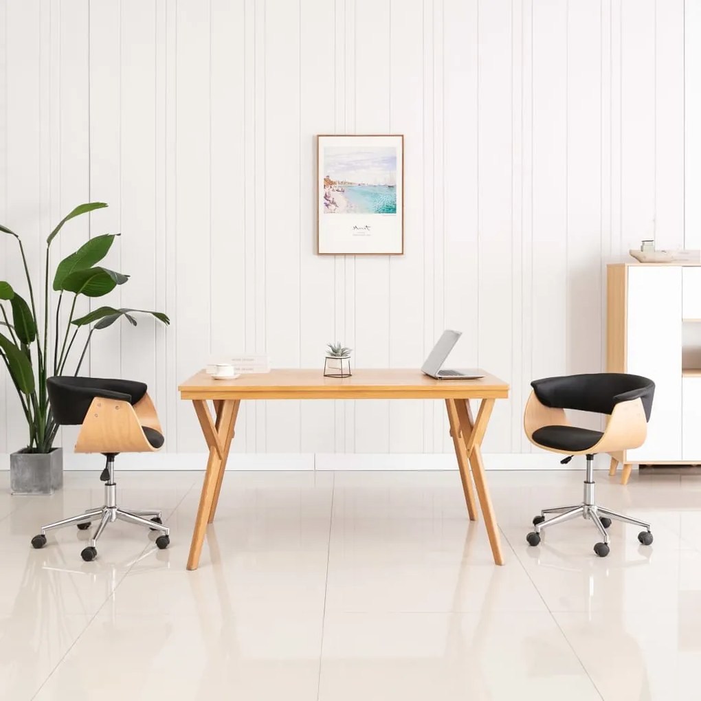 Sedia Da Ufficio Girevole Nera İn Legno Piegato E Similpelle /