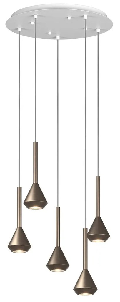 Lampadario Moderno Aygo Tondo Metallo Bianco E Bronzo 5 Luci Gu10