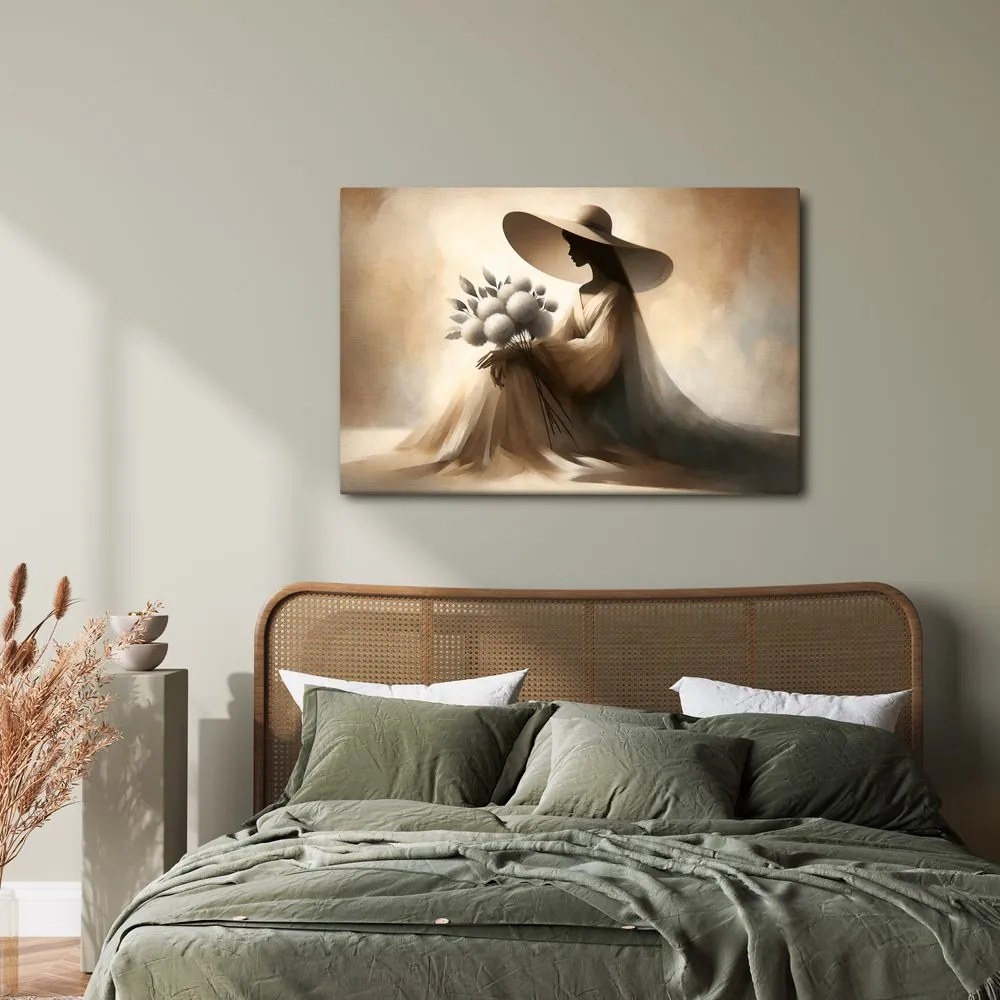 Quadro su tela – Silhouette di donna con fiori