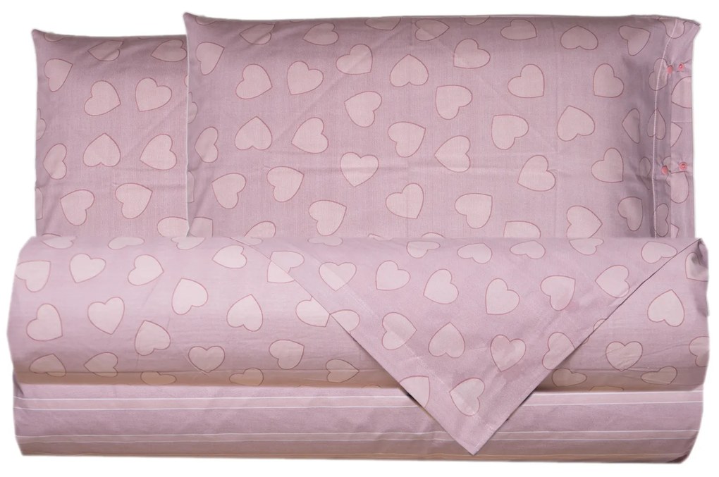 Completo letto matrimoniale cuori rosa