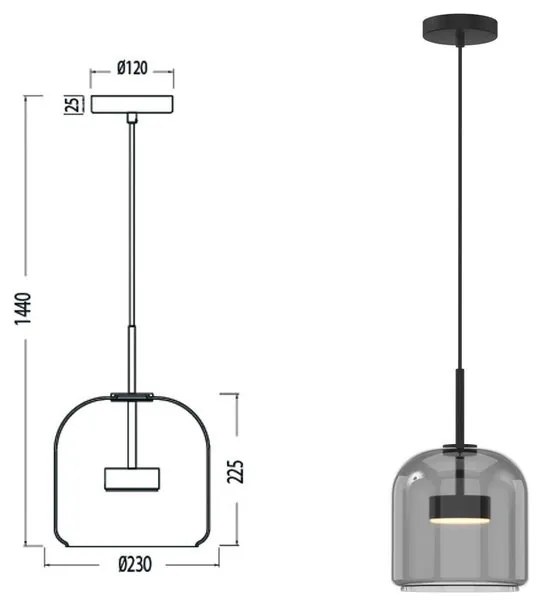 Lampadario Design Aurora nero paralume fumo GX53 Ø23cm NOVECENTO