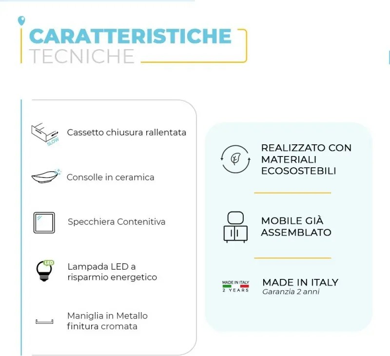 Mobile bagno sospeso 80 cm bianco legno con specchio contenitore Smart