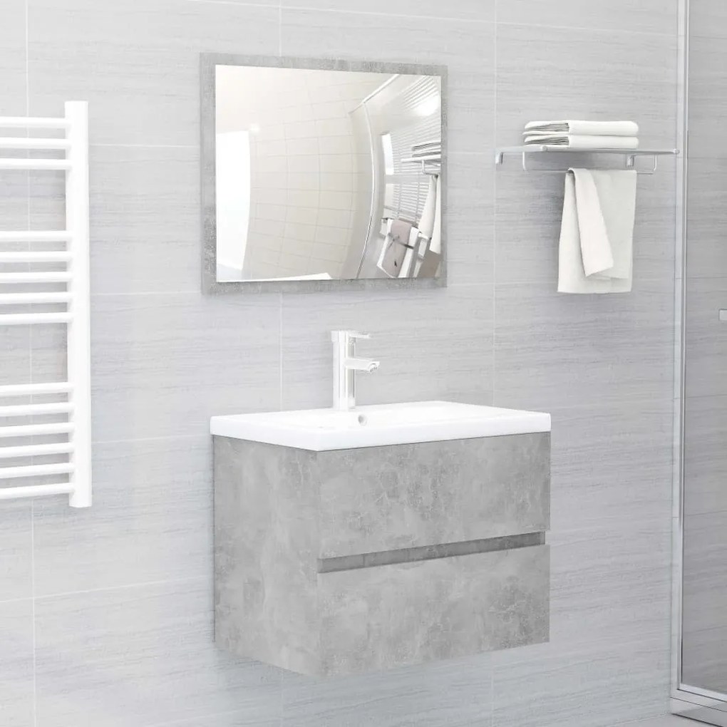 Set Mobili Da Bagno 2 Pz Grigio Cemento İn Legno Multistrato /