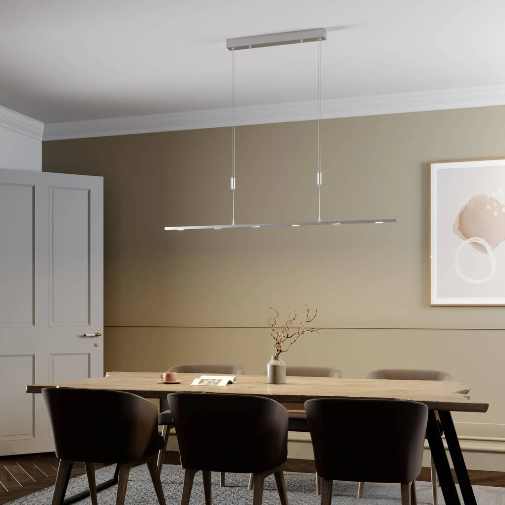 Lucande lampada LED a sospensione Arnik, 140 cm, color nichel, dimmerabile