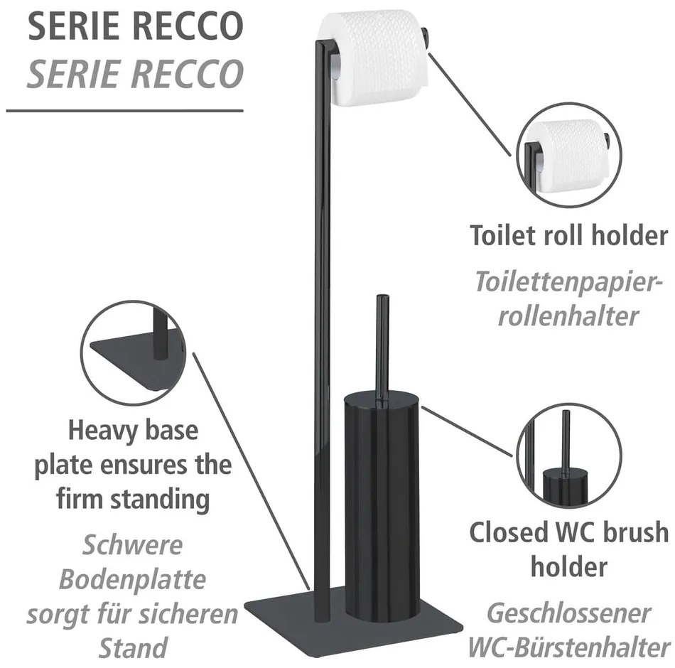 Porta carta igienica in acciaio nero con spazzola Recco - Wenko