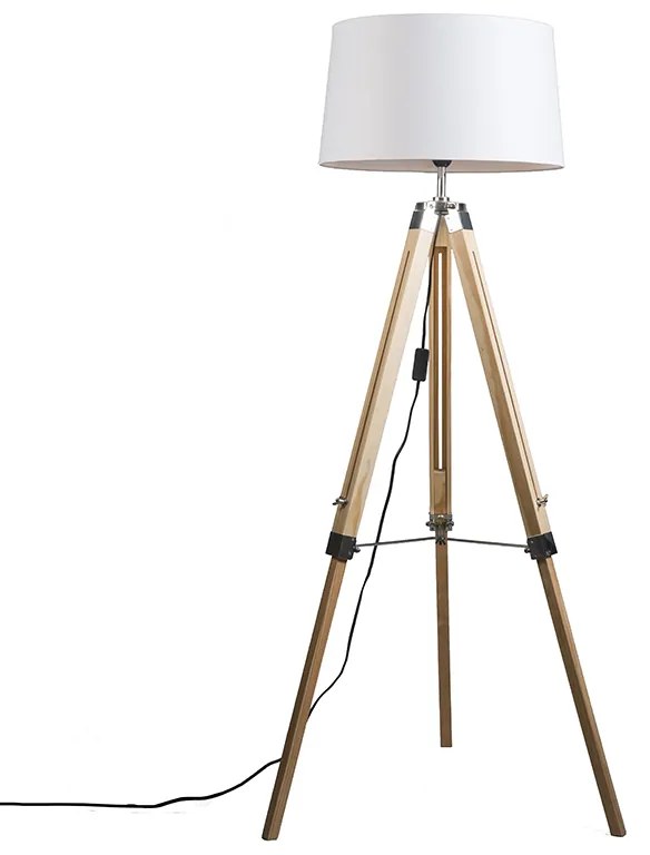 Lampada da terra naturale con paralume in lino bianco 45 cm - Tripod