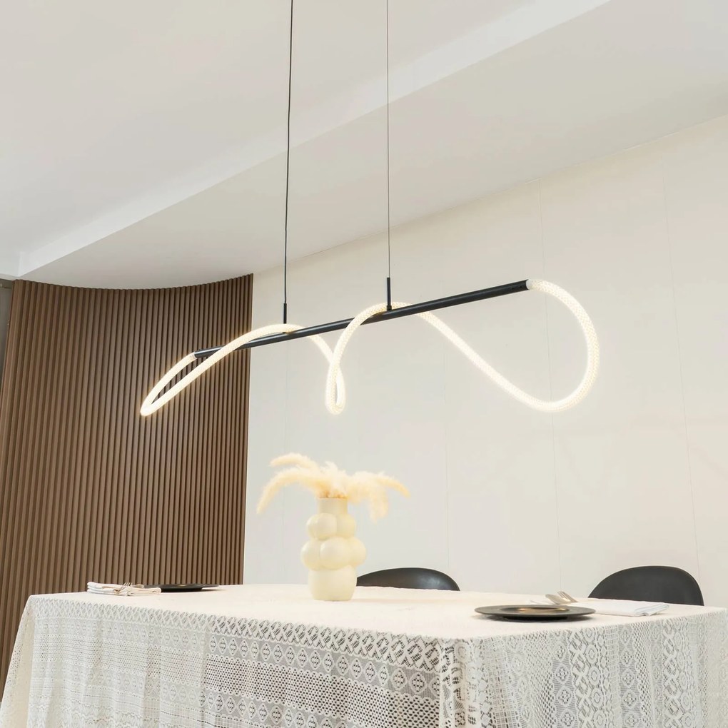Lucande Lampada a sospensione Kisune, bianco/nero, metallo Kisune, Nero, Soggiorno / Sala da pranzo, Plastica, Moderno